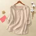 thumbnail image 6 of Breezora Women's 3/4 Sleeve Cotton Linen Set Breathable Loose Fit Outfit For Vacation Or Daily L Size Beige, 6 of 8