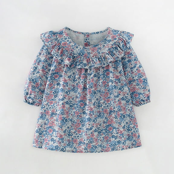 Wavsuf Girls Casual Dresses Long Sleeve Blue Dresses Size 4Y