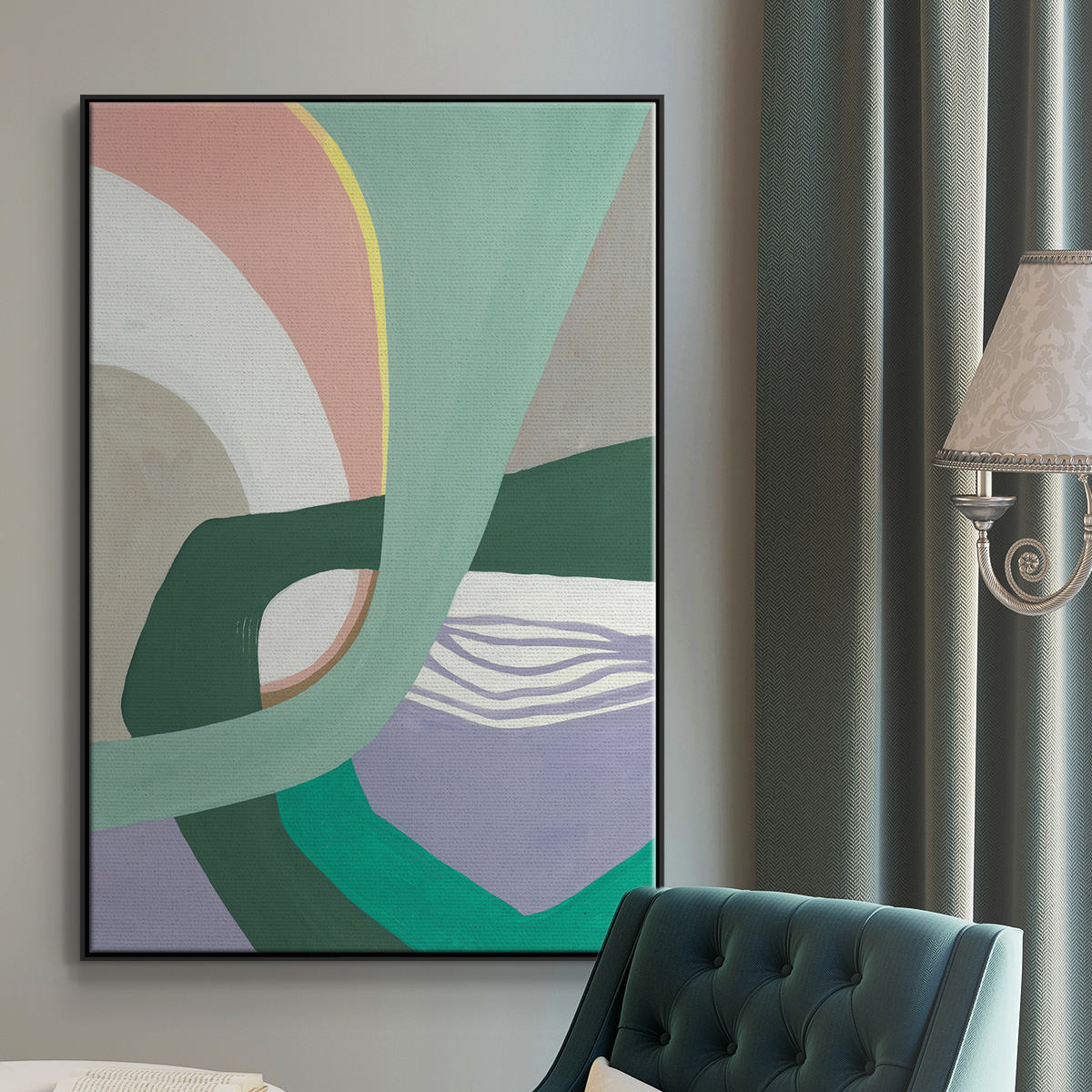 Merge Left Framed Premium Gallery Wrapped Canvas - Ready to Hang - 27 x 41 - Black Floating Frame