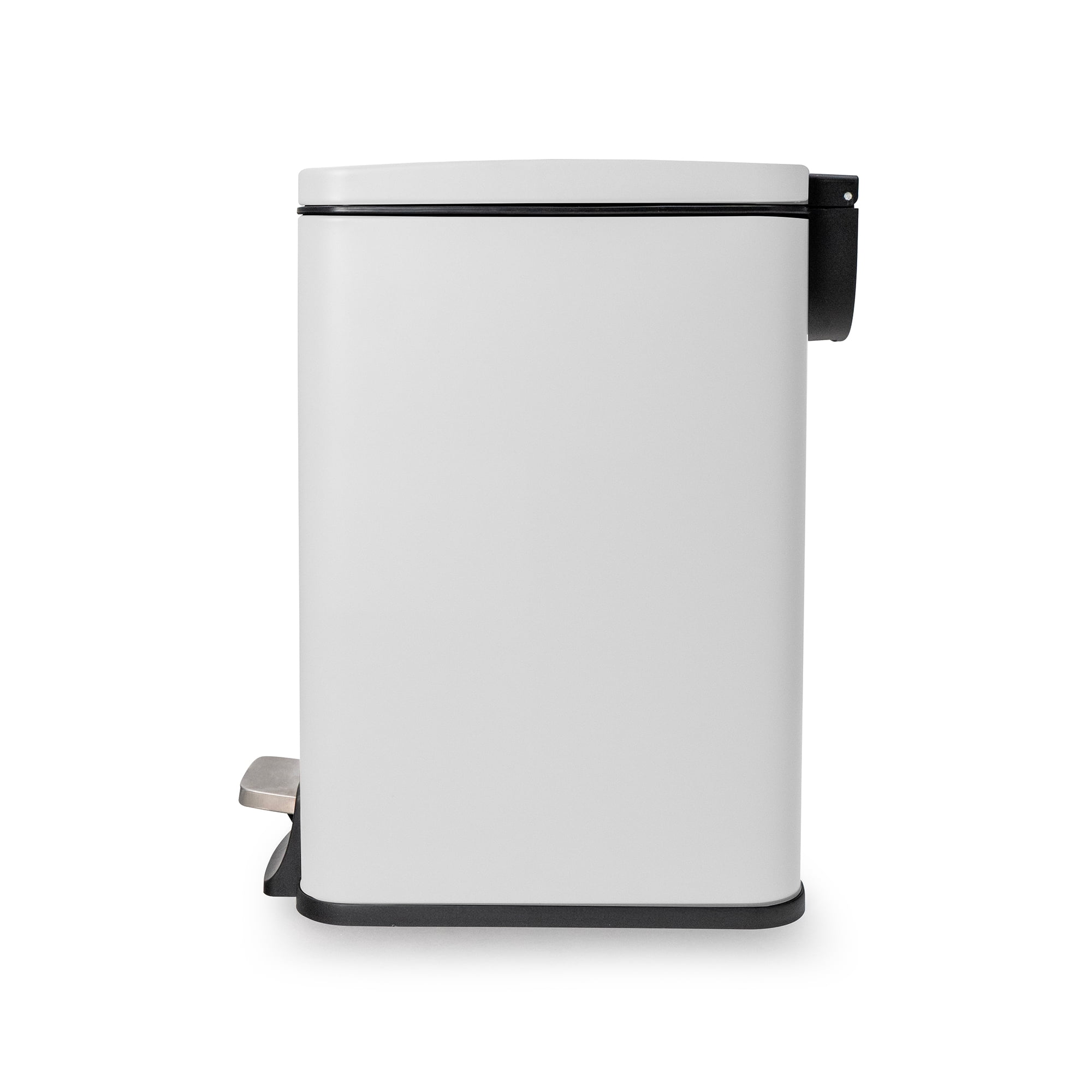Moorefield Forte Slim Rectangular Step Trash Can, 1.6 Gallon Compact Bathroom Waste Bin with Soft Close Lid and Removable Inner Bucket, Matte White