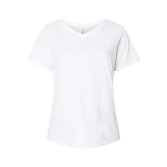 LAT B05038015 Women Curvy Collection Fine Jersey V-Neck T-Shirt, Blended White - Size 4 - 26 to 28
