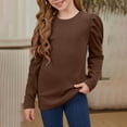 thumbnail image 3 of SEAOPEN Clearance Deals 2025 Girls Puff Long Sleeve Shirts Kids Fashion Ribbed Knit Tops Blouse Coffee,5-6, 3 of 7