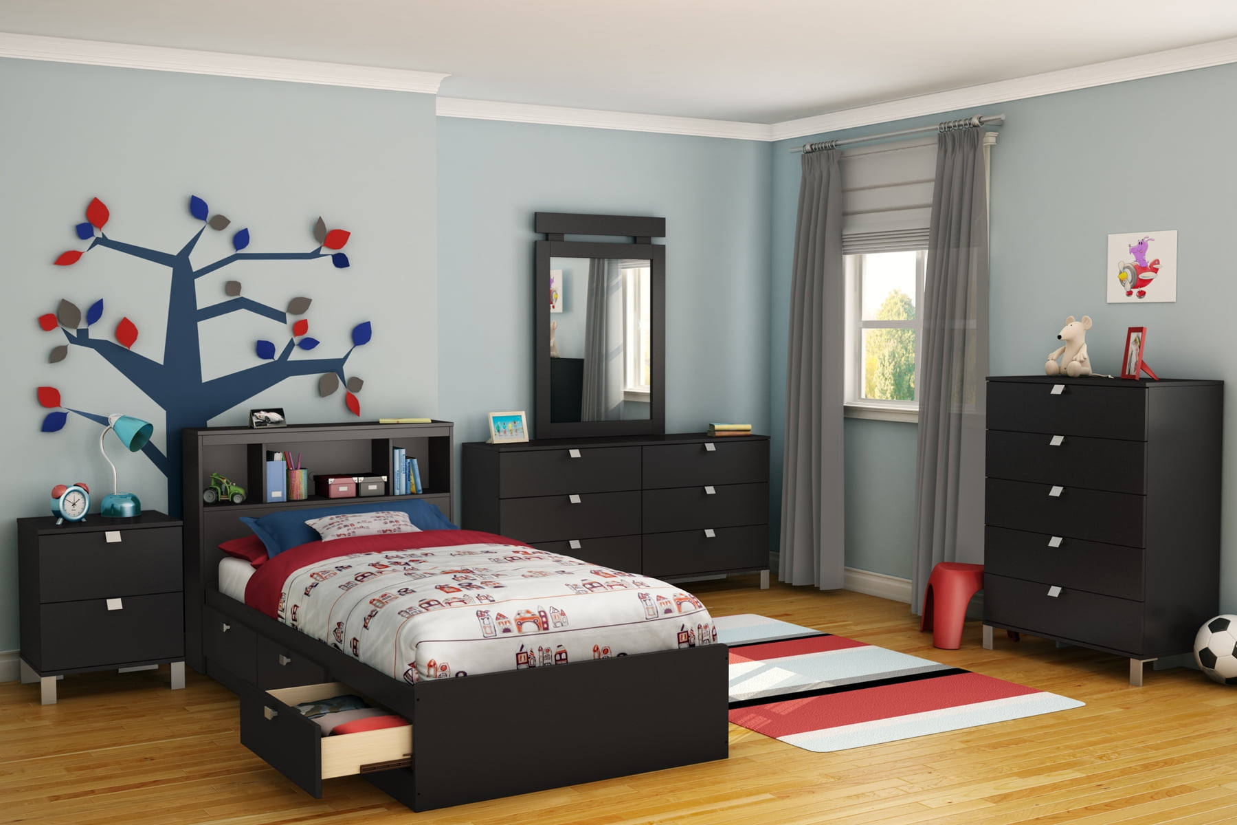 South Shore Spark Twin Mate's Platform Storage Bed with 3 Drawers, in Pure Black