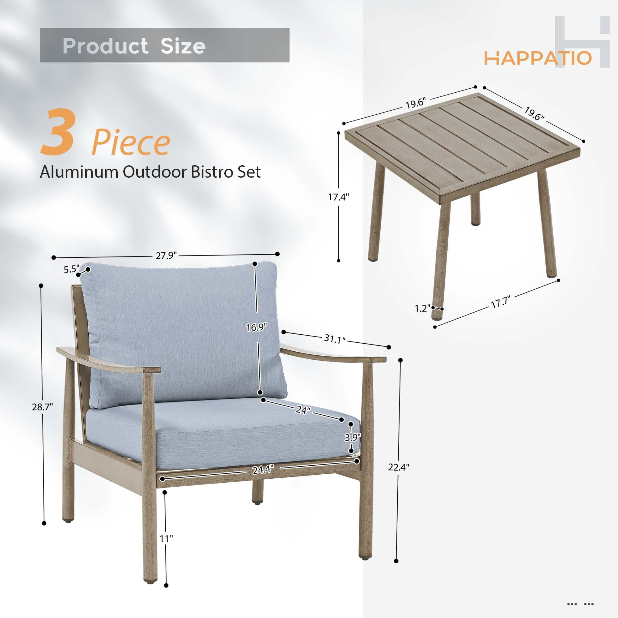 Patio Sofa Aluminum Armchairs Set of 2, Outdoor Sofa Chair with Thick Cushion and Rope Backrest