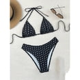 thumbnail image 6 of Women's Two Piece Bikini Swimsuit Halter Back Tie Top Triangle Bottom String Polka Dot Bikini Sets(Black,XS), 6 of 7