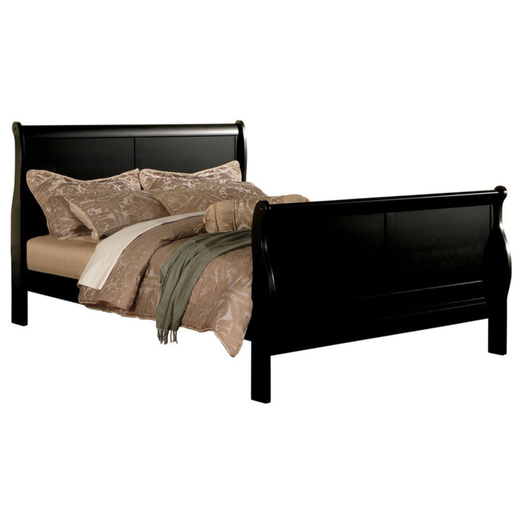 Paneled Eastern King Bed with Sleigh Headboard and Footboard, Black