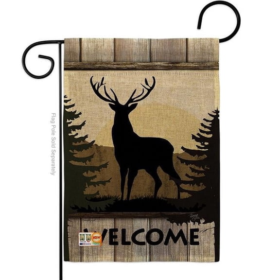Breeze Decor BD-WL-G-110110-IP-DB-D-US18-SB 13 x 18.5 in. Welcome Deer Burlap Nature Wildlife Impressions Decorative Vertical Double Sided Garden Flag