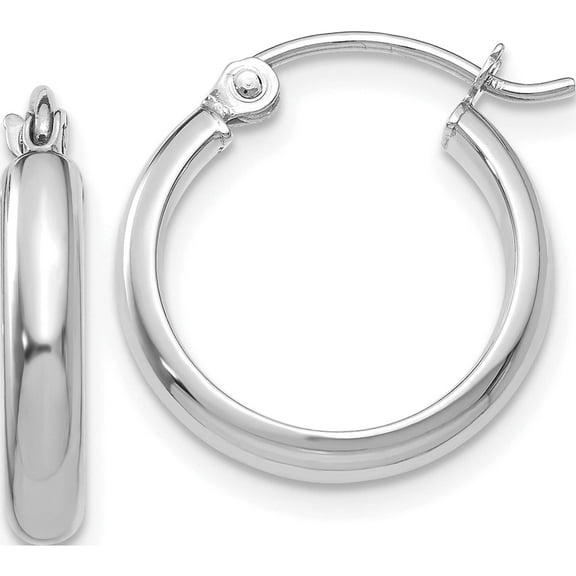 14K White Gold Round Tube Hoop Earrings (12 X 2.75) Made In Indonesia tf106