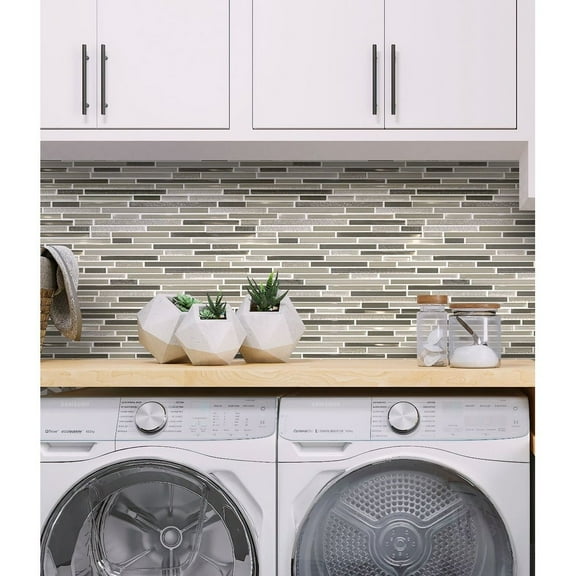 Apollo Tile 5 pack 11.8-in x 11.8-in Waterfall Beige and White Linear Glass Mosaic Floor and Wall Tile (4.83 Sq ft/case)