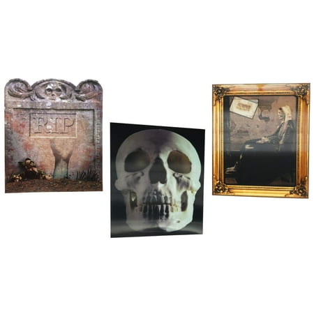 Halloween Large Holographic Pictures (3 Pack) 17 x 13.5 in - Decorations 3D Wall Decor Stull Cemetery Ghost Party