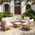 thumbnail image 2 of MaagorVita 7Pcs Outdoor Patio Furniture Set, Modular Outdoor Sectional, Modern Rattan Wicker Sofa Set with Coffee Table and Washable Thick Cushions, Beige Cushion, 2 of 6