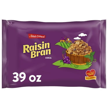 Malt-O-Meal Raisin Bran Cereal, DHF10 Wheat Flakes and Raisins Breakfast Cereal, Large Cereal for Family, 39 OZ Resealable Cereal Bag