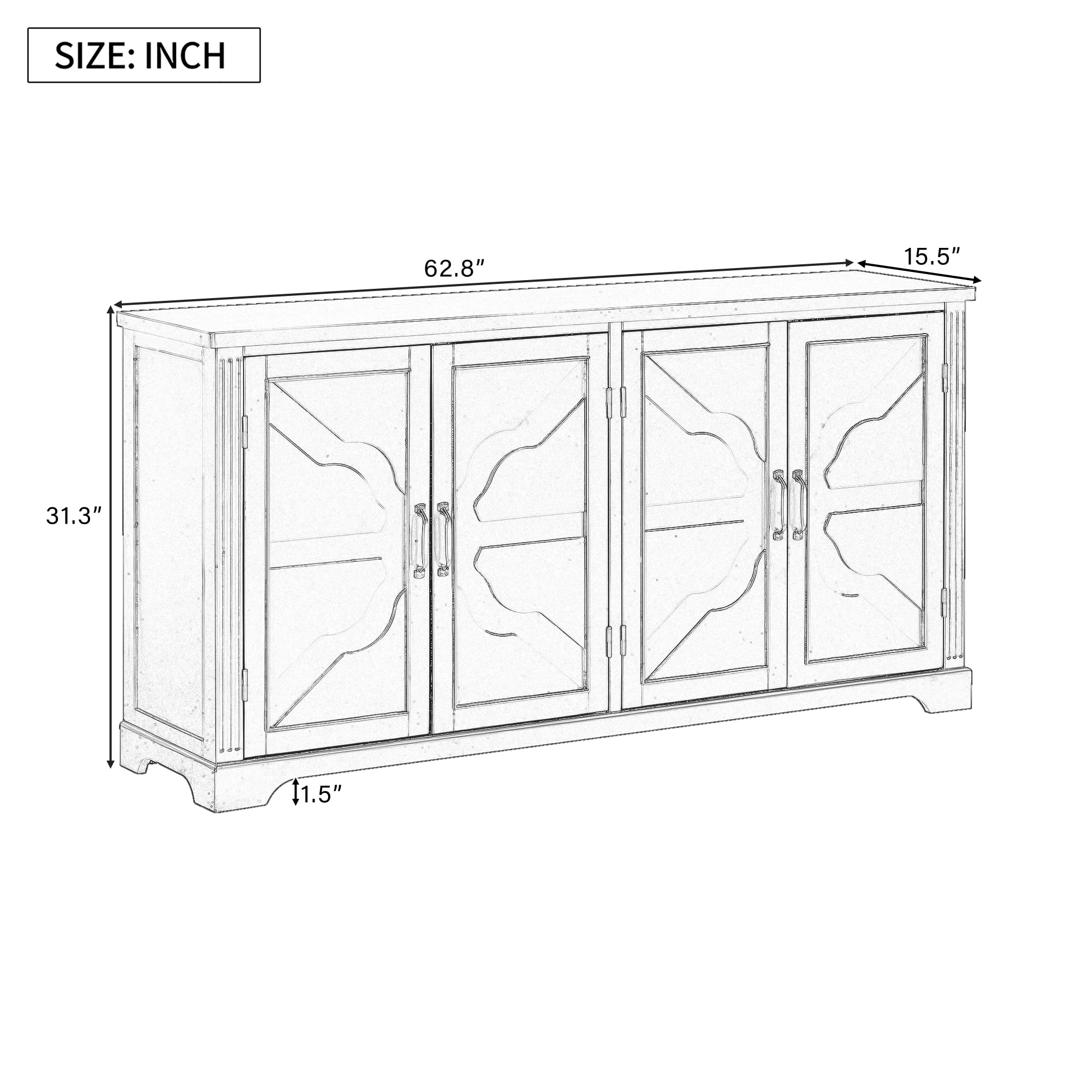 MAYEERTY Country Wooden Sideboard - Pine Doors, 4 Metal Handles for Hallway/Entryway/Living Room/Dining Room, White