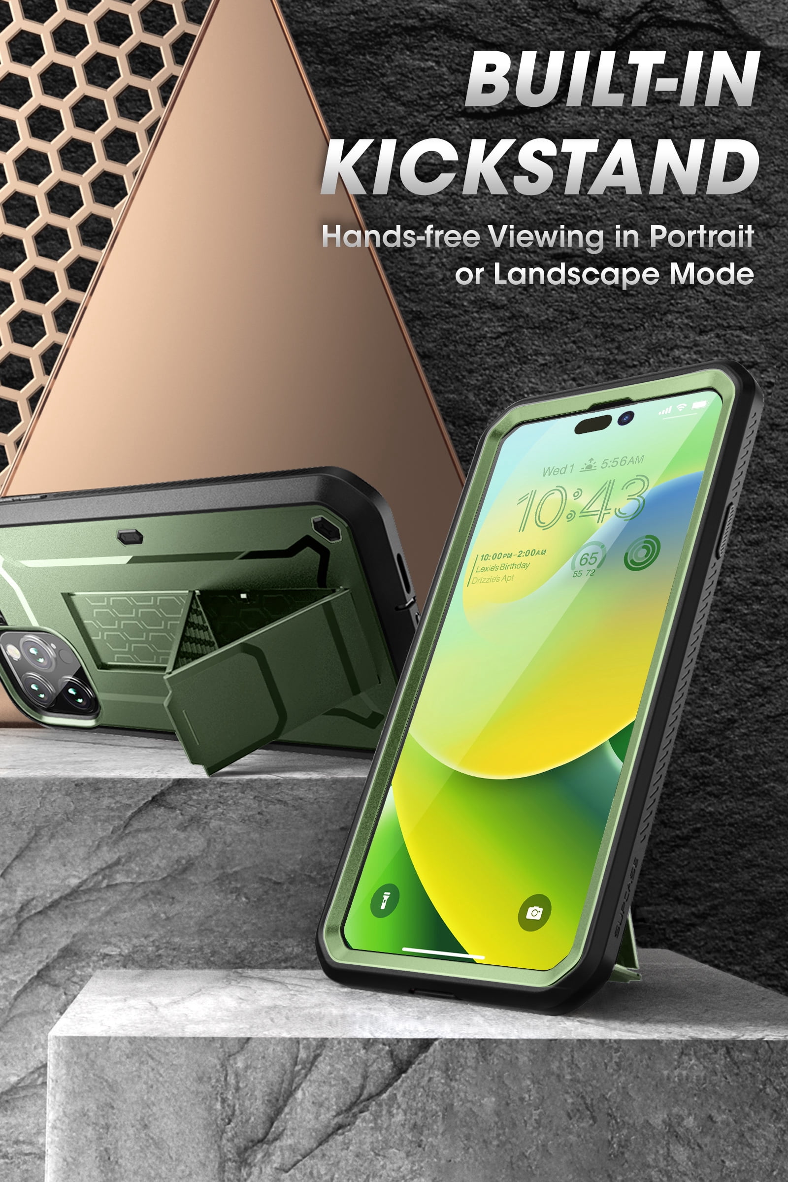 SUPCASE Unicorn Beetle Pro Case for iPhone 14 Pro Max 6.7", with Built-in Screen Protector & Kickstand & Belt-Clip Heavy Duty Rugged Case (Guldan)