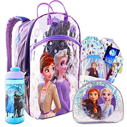 Disney Frozen Backpack For Girls Bundle With Elsa And Anna Reflective Backpack And Lunch Including Frozen Stickers And More