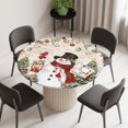 thumbnail image 2 of Round Fitted Tablecloth with Elastic Edge, Red Beige Christmas Waterproof Table Cloth Table Cover for 36"-44" Tables, Snowman Xmas Tree Ball Snowflake Winter Tablecloths for Dining Party Outdoor, 2 of 9