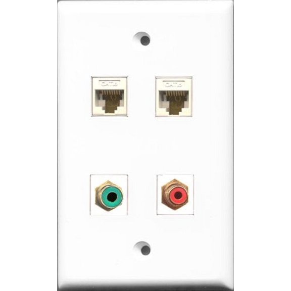 RiteAV 1 Port RCA Red and 1 Port RCA Green 2 Port Cat6 Ethernet White Wall Plate