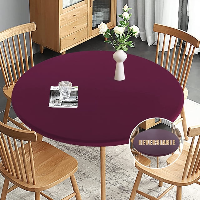 LAICAIW Nappe Ronde Ajustée, Nappe Réversible Imperméable et Résistante aux Taches avec Élastique Extensible, Housse de Table Facile à Nettoyer pour Usage Extérieur/intérieur, Convient aux Tables Rondes jusqu'à 40 Pouces-44 Pouces de Diamètre, Bourgogne