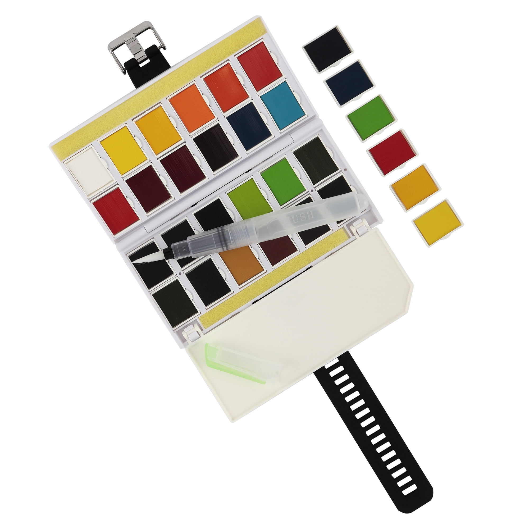 Creative Mark Globetrotter Watercolor Wristbands - Beautiful Watercolor Palette Held on Your Wrist! - Pan Set of 24