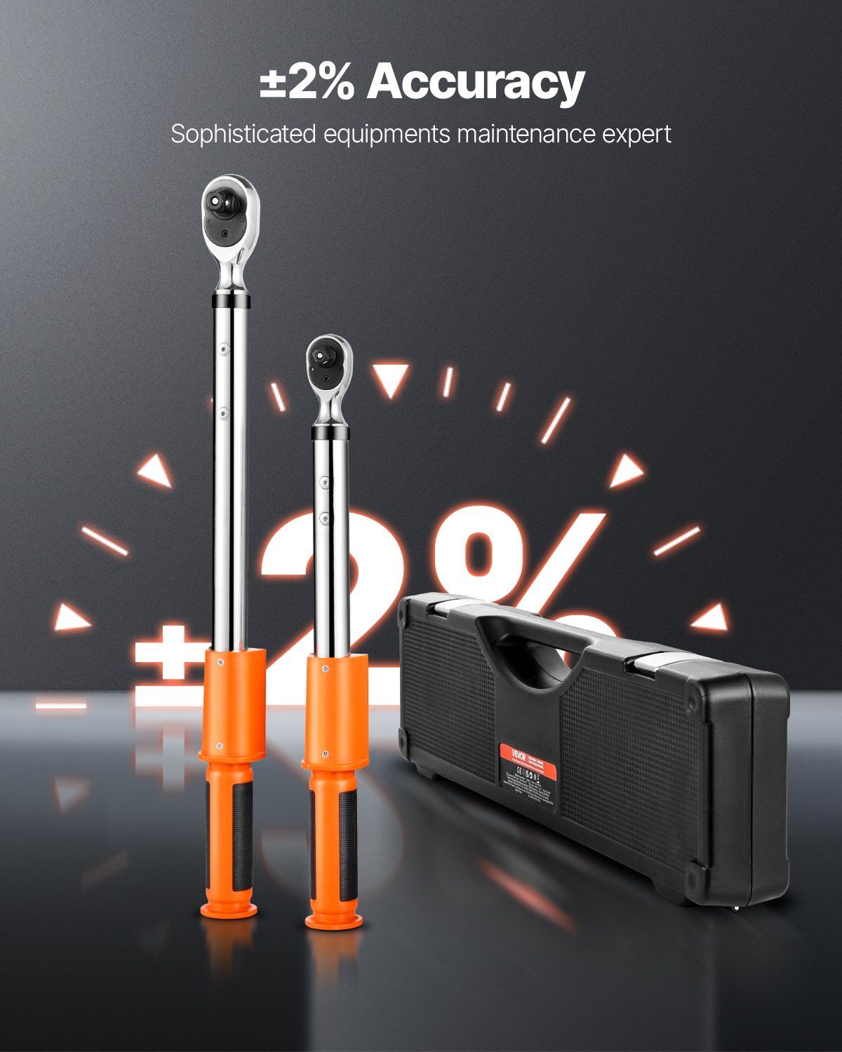Digital Torque Wrench Set 2 Pcs 1/2 3/8 Inch Drive 72 Tooth 2% High Accuracy Electronic Torque Wrench with Preset Value Buzzer LED Notification for Automotive Motorcycle