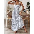 thumbnail image 6 of Multicolor Blue And White Floral Print Sleeveless Tiered Maxi Dress With Bow Back For Women, 6 of 8