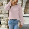 thumbnail image 5 of Duoif Women's Sweaters Women's Fall Solid Color Sweater - Puff Sleeve Knitted Jumper Sweaters for Women Pink S, 5 of 6