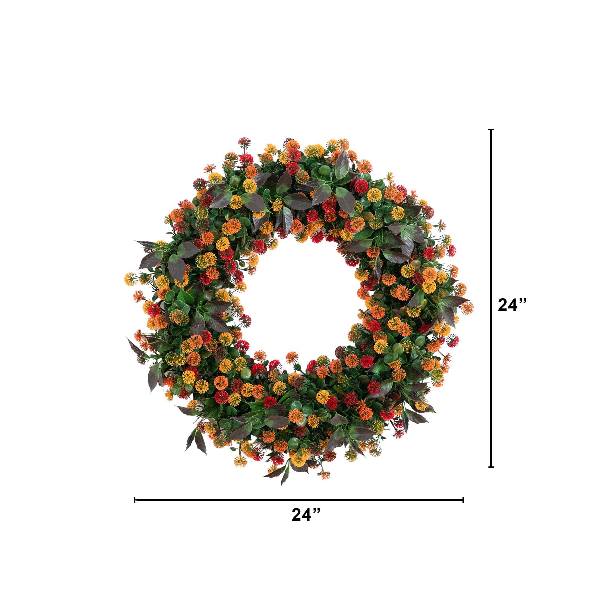24in. UV Resistant Autumn Artificial Fall Mum Wreath (Indoor/Outdoor)
