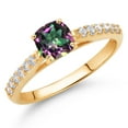 thumbnail image 2 of Gem Stone King 1.18 Ct Cushion Green Mystic Topaz G/H Lab Grown Diamond 10K Yellow Gold Engagement Ring (Size 9), 2 of 4