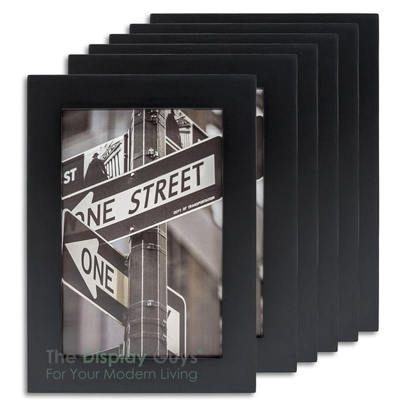 The Display Guys – Solid Pine Wood Picture Frame with Tempered Glass – Wall Mounting & Tabletop - 4" x 6" - 6 Pack - Black
