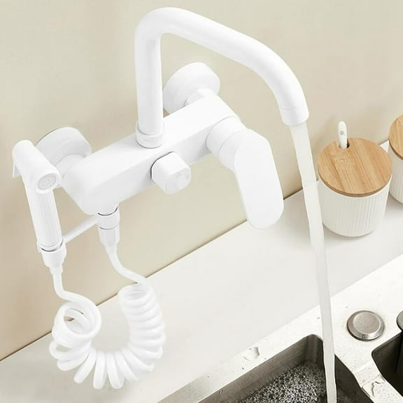 Kitchen Faucet Wall Mounted Kitchen Sink Faucets White Sink Faucet Two Hole Hot and Cold Water Brass Swivel Wall Mounted Kitchen Mixer Faucet