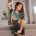 thumbnail image 3 of Balery Cool Cat Driving Sunset Pattern Womens Short Sleeve Sleepshirt Scoopneck Cute Nightdress Comfy Nightgown Loungewear Dress, 3 of 6