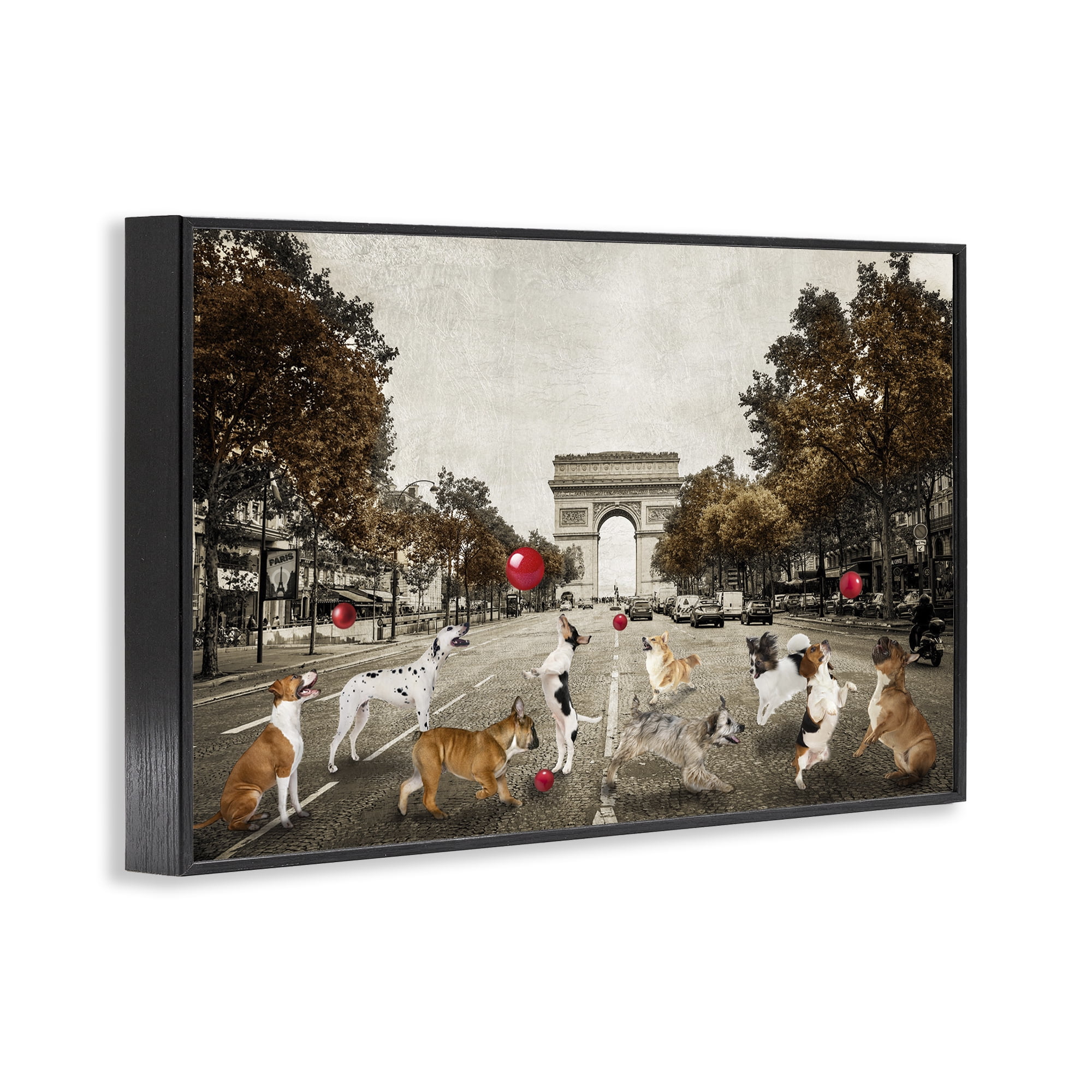 Stupell Industries Dogs Playing Among Architecture Animals & Insects Painting Black Framed Art Print Wall Art, 18 x 12