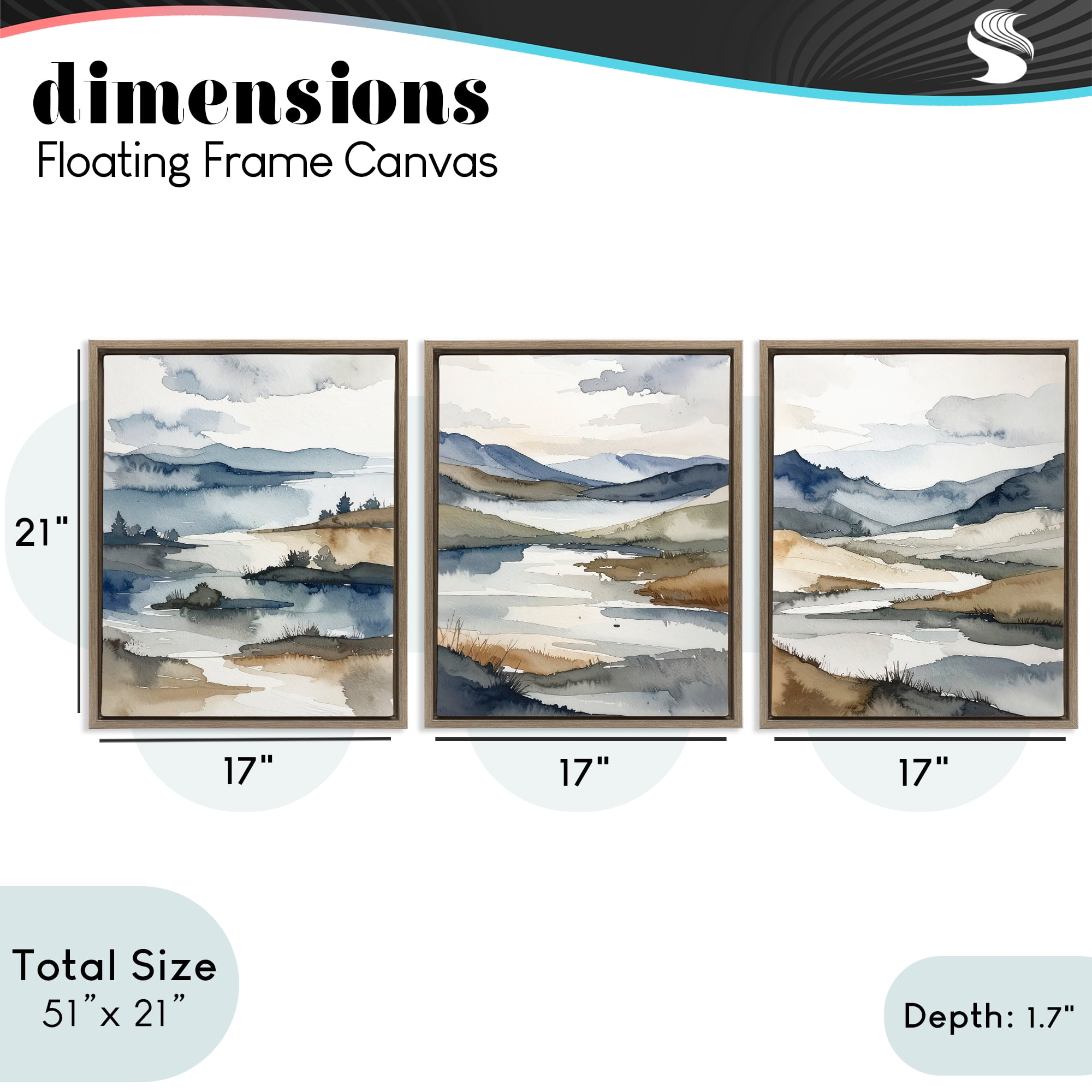 Stupell Industries Continuous Flow Of Water 3 Piece Brown Framed Floater Canvas Set, design by Alonza Saunders