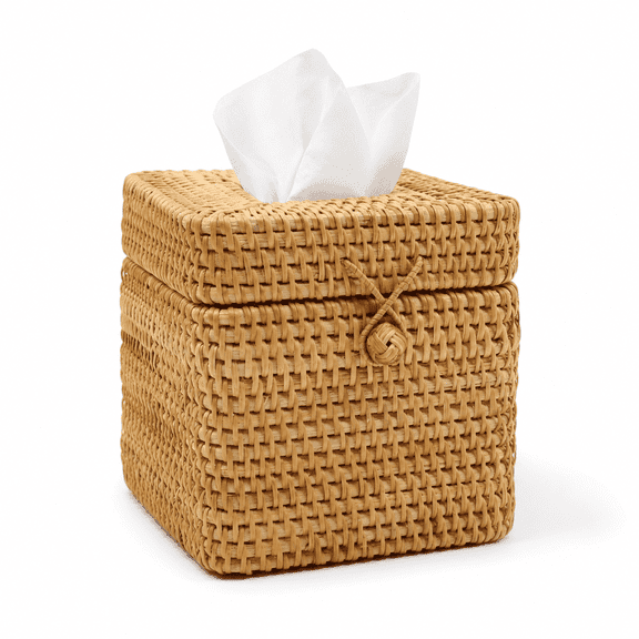 Rattan Tissue Box Cover Square Woven Tissue Holder with Hinged Top Lid for Home, Office, Bathrooms Decoration 5.9" x 5.9" x 5.9"