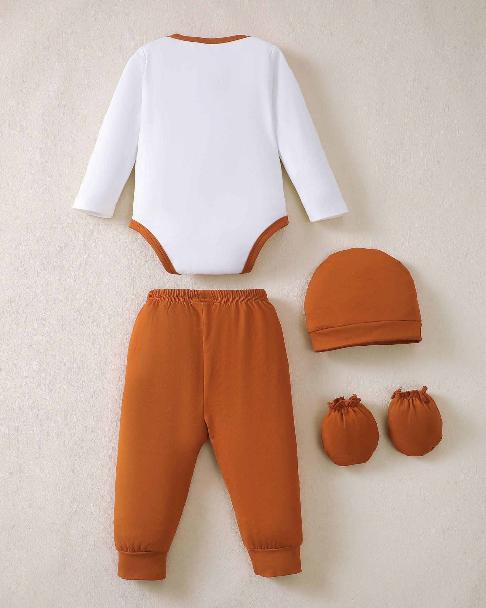 KIMI BEAR Newborn Baby Boys Layette Set Winter Outfits Long Sleeves Romper Set Letter Print Top Plaid Pants with Hats and Gloves 16pcs Clothing Brown 9-12 Months