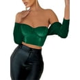 thumbnail image 2 of hirigin Women's Velvet Slim Tube Tops, Solid Color Strapless Long Sleeve Show Navel Cropped Tops with Back Zipper, 2 of 5