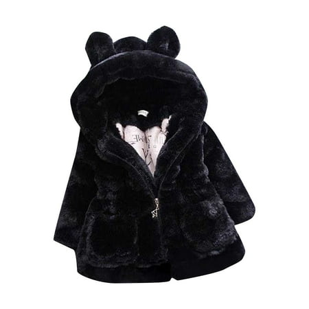 

QWERTYU Toddler Baby Child Children Kids Boy Girl s Ears Jackets Hooded Long Sleeve Fall Winter Coat Zip Up Faux Fur Outerwear 1Y-6Y