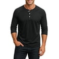 thumbnail image 2 of Nestiefly 3/4 Sleeve Shirt Men Summer Solid Color Henley Neck Baseball T-Shirts Casual Loose Fit Tees Baseball T-Shirt Black 2XL, 2 of 8