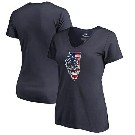 Chicago Cubs Fanatics Branded Women's 2019 Stars & Stripes Banner State V-Neck T-Shirt -