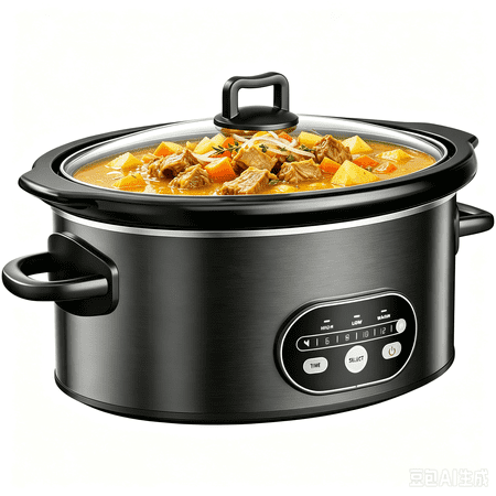 Sybels 6QT Digital Slow Cooker, Programmable 3-Temp Settings, Removable Dishwasher-Safe Stoneware Pot, Tempered Glass Lid & 35" Tangle-Free Cord, Black