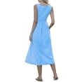 thumbnail image 3 of INSPIRE CHIC Plaid A-Line Dress for Women Smocked Sleeveless Crew Neck Flowy Midi Summer Dresses with Pockets S Blue White, 3 of 5