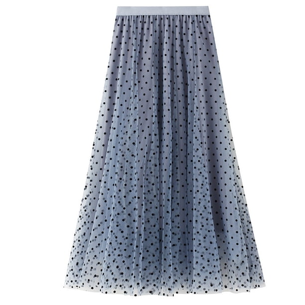 Falda de cola de pez informal con cintura elástica de hilo de red con estampado de puntos ondulados para mujer Wmkox8yi FGJ933