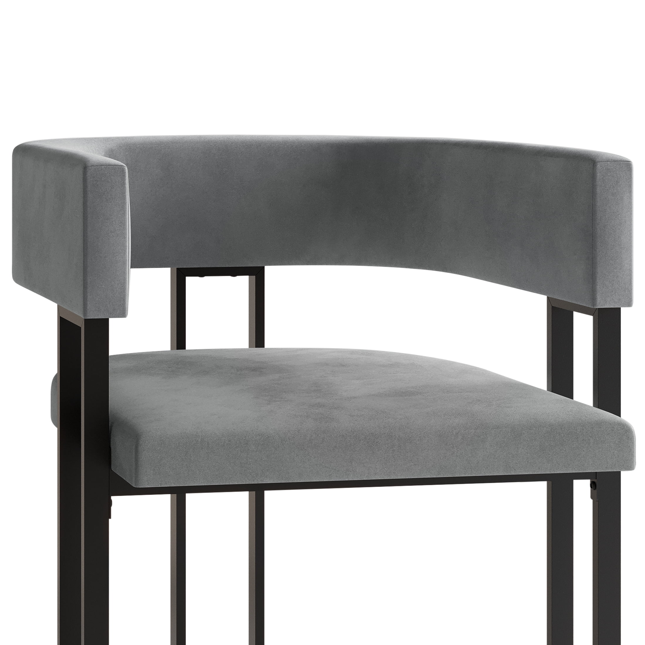 Castle Place Minimalist Black Metal Dining Chair, Light Grey Velvet