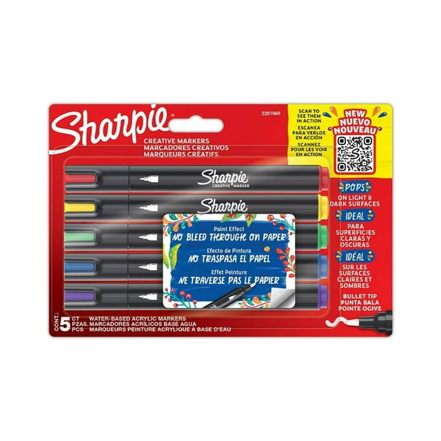 Marcadores Sharpie Acrílicos Punta de Bala Colores Surtidos 5 Piezas