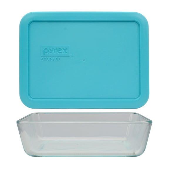 Pyrex (1) 7210 3-Cup Glass Dish & (1) 7210-PC Surf Blue Lid