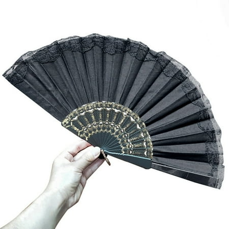 

JMKQLZ Folding Fan for Dance Wedding Party Chinese Style Black