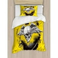 thumbnail image 3 of Tattoo Decor Queen Size Duvet Cover Set, The Death Angel Crowned Skull with Wide Magnificent Feather Wings, Decorative 3 Piece Bedding Set with 2 Pillow Shams, Yellow Back and White, by Ambesonne, 3 of 3