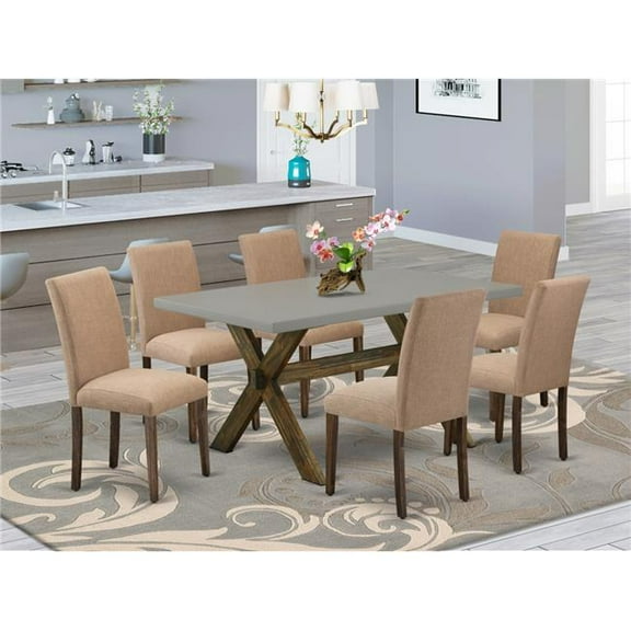 7 Piece X-Style Dining Room Table Set - Distressed Jacobean