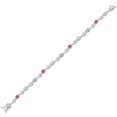 thumbnail image 2 of Gem Stone King 925 Sterling Silver Sky Blue Aquamarine and Pink Moissanite and White Lab Grown Diamond Bracelet for Women (2.19 Cttw, Gemstone March Birthstone, Round 4MM, 7.5 inch), 2 of 6