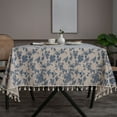 thumbnail image 4 of Btomtd Vintage Blue Roses Tablecloth for Dining and Living Room, Cotton and Linen Table Cover with Tassel, Picnic and Wedding Decoration Table Cloth, 71"x55", S, 4 of 6